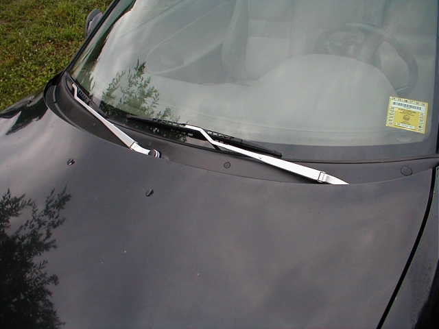 I also painted the cowling under the windshield today. 3 coats of Adhesion Promoter, 3 coats of Bumper Black. Sometime last year, I painted the wiper arms. They were really rusty. I sanded, primered, and rattle canned them. I can't believe they haven't re-rusted yet.